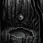 Vygenerováno pomocí umělé inteligence Craiyon-v3 dotazem: Black and white ink drawing of a deep hole in ground with something inside, dark, uncanny, eerie, unsettling. Černobílá kresba podivné hluboké jámy, kterou cosi nepřirozeného pozoruje.